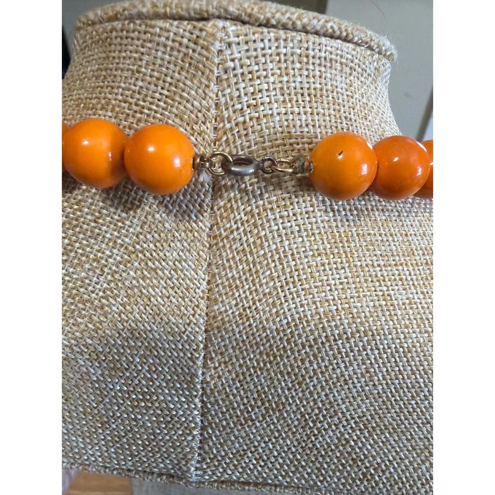 Vintage Style Orange Round Bead Strand Necklace  Statement Jewelry Layering‎